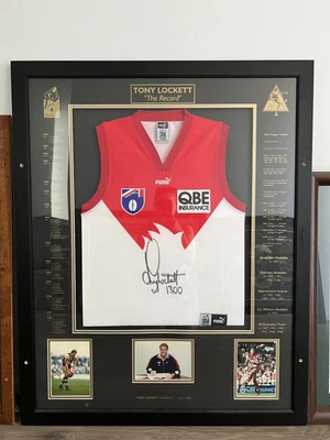 $900 • Buy TONY  LOCKETT Signed Jumper 1300 Goals  The Record  Sydney Swans FRAMED