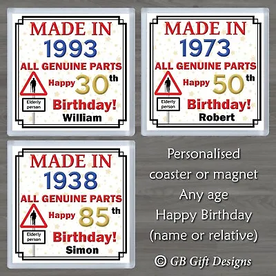 £3.35 • Buy Personalised Birthday Coaster Or Magnet 50 65 80 Any Age & Name Gift Fun Humour