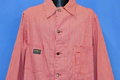 Vtg 70s OSHKOSH RED HICKORY STRIPE RAILROAD UNION DENIM CHORE COAT JACKET L  • $299.99