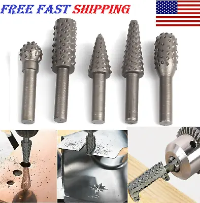 5pcs Metal Cutter Drill Bits Shank Rotary Burr Rasp Set For Grinding Carving US • $6.99