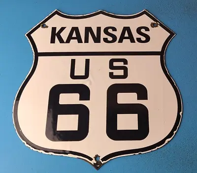 Vintage Us Route 66 Porcelain Gasoline Kansas Auto Road Trip Shield Pump Sign • $135.37