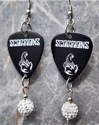 Scorpions Guitar Pick Earrings With White Pave Bead Dangles • $7