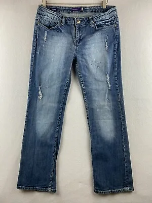 Vigoss Jeans Womens 11 Blue Bootcut Stretch Denim Distress Pockets Pants • $14.95