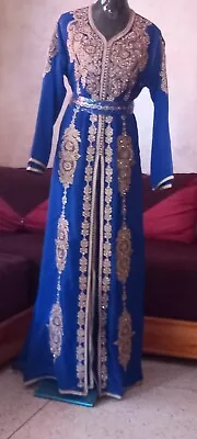 RB017 Moroccan Kaftan Takchita With  Beads And Stones Caftan Lebsa Dress Blue • $93.34