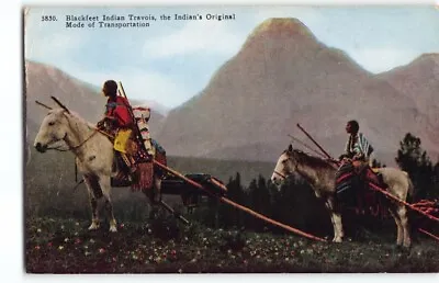 BLACKFEET~American Indian Man Woman Glacier MONTANA~Blanket Linen Postcard MT-L3 • $8.90