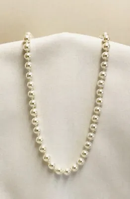 Vintage Ivory White Faux Pearl Hand Knotted Beaded Necklace 18” Gold Tone EuC • $7.22