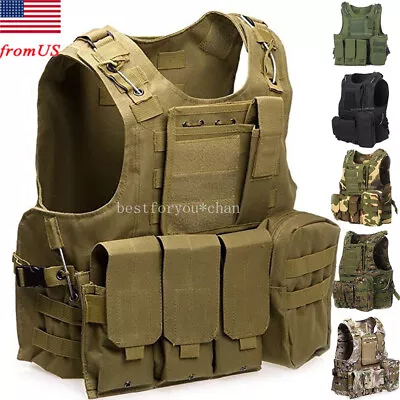Tactical Vest MOLLE Airsoft Paintball Hunting Wargame Plate Carrier Combat Vest • $37.83