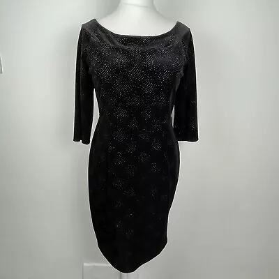 M&Co Petite Velvet Evening Dress UK 14 Black Sparkly 3/4 Sleeves Party Christmas • $20.51