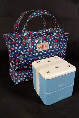 Cath Kidston Handbag Oil Cloth Retro Blue Stars Design Blue Tote & Bees Lunchbox • £28