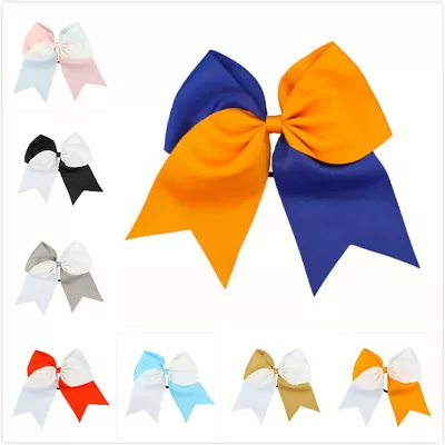 8 Inch Two-Tone Colors Cheer Hair Bow With Elastic Band PonyTail Cheerleading • £2.89