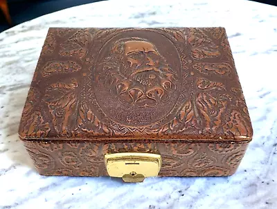 Vintage Embossed Leather Jewelry Box Spain Cervantes Portrait 5  X 4  READ • $29.99