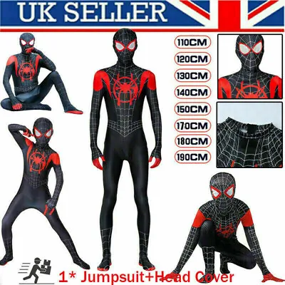 Miles Spiderman Into Spider-Verse Costume Kids Boy Men Cosplay Payty Fancy Dress • £10.81