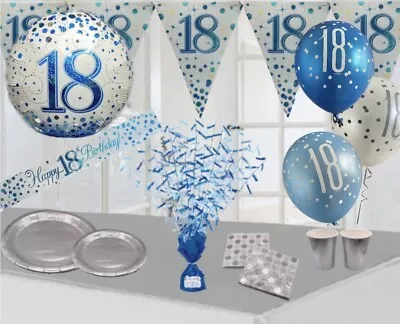 Blue Silver White 18th Birthday Balloons Banners Bunting Party Decorations • £3.35