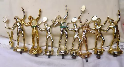 Lot Of 8 VINTAGE SOLID GOLD TONE METAL TROPHY TOPS  MALE TENNIS FIGURES + Eagle • $17.95