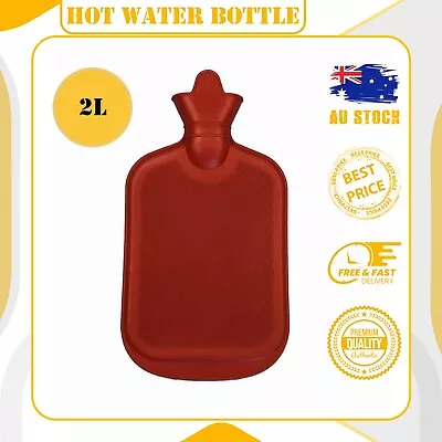 2L Hot Water Bottle Winter Warm Natural Rubber Bag Relaxing Warmer RED AU Stock • $8.19