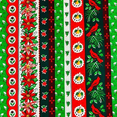 Vtg Yours Truly Cotton Christmas Fabric Holiday Stripe OOP NOS Off Bolt BTY 1 Yd • $10