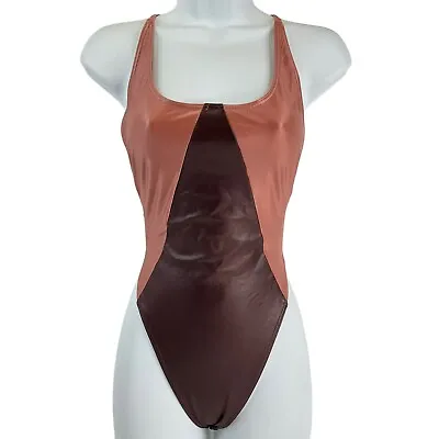 Volcom Swimsuit Womens Sz M Maroon Peach Colorblock Crisscross 1 Pc $140 Nwt • $40.36