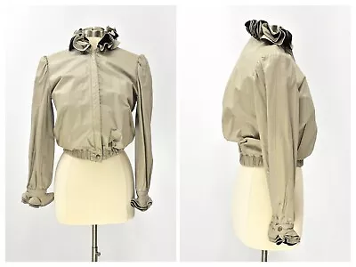 90s Vintage Marco Morani Pale Gray Ruffled Leather Jacket Womens M • $65