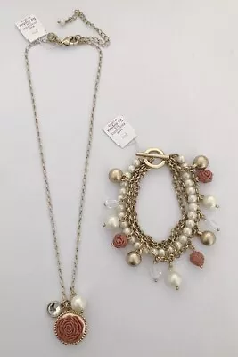 Lia Sophia Gold Tone Faux Pearlresin 17 -20  Necklace+7.5  Bracelet Set • $11.99