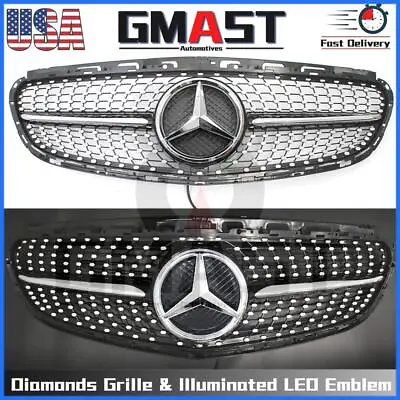 Black Dia-monds Style Grille W/Illuminated Emblem For Benz E-Class W212 2014-16 • $128.99