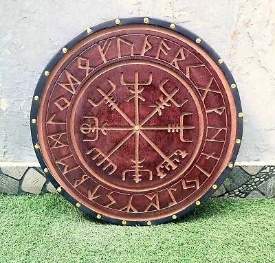 Medieval Shield Wooden Viking Shield Norse Compass Shield Shield Battle Decor Gi • $120