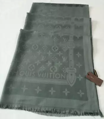 Louis Vuitton Scarf Shawl Wrap LV Monogram Gray Stole Cashmere Silk Italy • $169