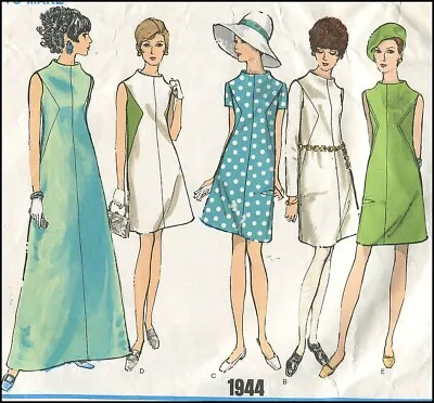 1960s Vtg Funnel Neck Inset Dress Vogue Basic Design 1944 Pattern Sz 10 B 32½ • $5