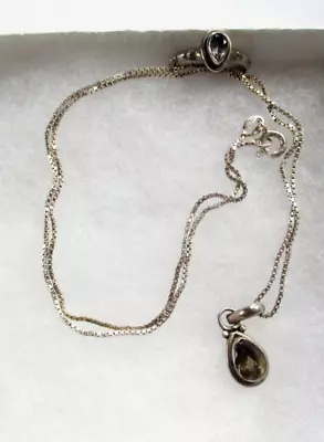 Vtg Sterling Silver Smokey Quartz Pendant On 20  Box Chain And A Size 6 1/2 Ring • $12.50