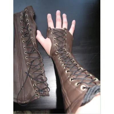 Steampunk Brown Gothic Leather Arm Bracers Medieval Lace Up Cosplay Costume  • $999.95