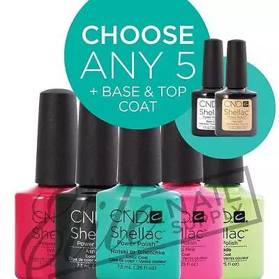 CND SHELLAC Color Coat 7.3ml - Any 5 Colours + Base + Top + FREE Remover Wraps • $164.95