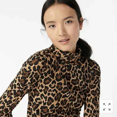 NEW J. Crew Womens Leopard Cotton Crepe Thin Tissue Turtleneck Shirt Top XS NWT • $21.99