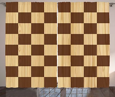 £73.61 • Buy Checkered Curtains Checkerboard Wooden Window Drapes 2 Panel Set 108x96 Inches