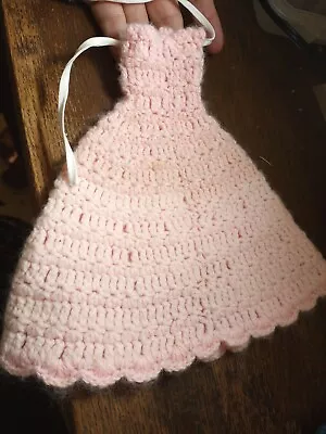 Vintage Barbie Gown Dress Crochet Knit Handmade Strapless Pink Angora Yarn 60s • $7