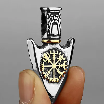 Vintage Norse Viking Odin Valknut&Vegvisir Compass Runes Spear Pendant Necklace • $4.98