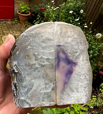 £27.99 • Buy GREY & PURPLE AGATE FRONT POLISHED CRYSTAL GEODE BOOKENDS 135mm X 125mm 1.8kilo