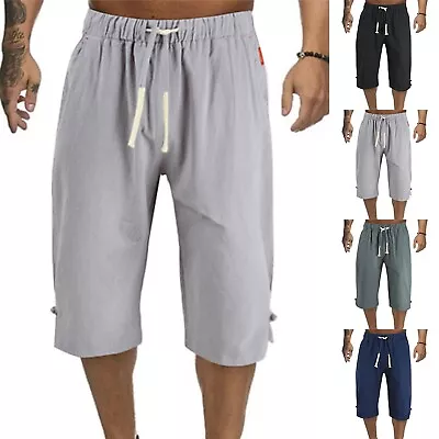 Men Shorts Gym Fitness Workout Loose Solid Color Summer 3/4 Long Length • $19.35