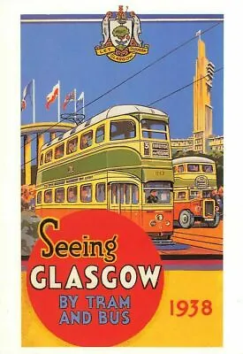 Travel Reproduction Poster Postcard Seeing Glasgow By Tram And Bus 1938 RV5 • £3.14