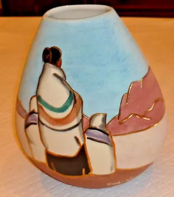 Vera Russell South Western Clay Pottery Vase With 22k Gilding Signed • $25