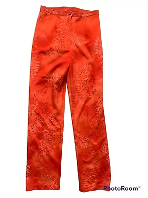 Vera Cristina Women's 10 Orange Silk Blend Pants Cutouts High-Rise Straight Leg • $17.58