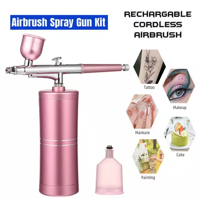 Pink Mini Airbrush Compressor Kit Spray Gun Air Brush Nail Art Tattoo Paint Tool • $25.99