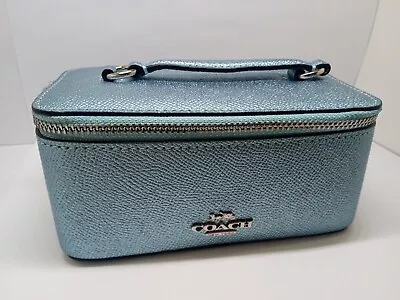 Coach Metallic Sky Blue Jewelry Mini Vanity Case Leather Metallic • $23.50
