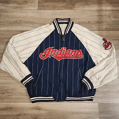 Vintage Cleveland Indians MLB Baseball Jacobs Field Pinstripe Reversible Jacket • $125.99