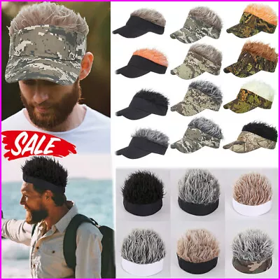 Golf Baseball Cap With Fake Hair Cap Sun Visor Toupee Hats Mens Spiked Wig Fun~ • $10.45