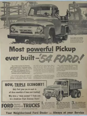 Vintage 1954 FORD F-100 Pickup Truck LARGE Newspaper Print Ad • $11.97