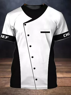 Mens Stylish Print Contrast Color Chef T-shirt Hotel Restaurant Kitchen Costume • $5.51