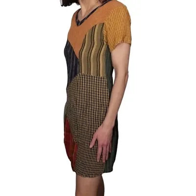 Vtg Sacred Threads Patchwork Plaid Dress Women's Small/Medium Hippie Boho 90s • $49.99