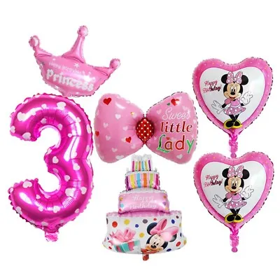 3rd Birthday Mickey Mouse Minnie Mouse Balloons For Girl 6 Pcs - Party Supplies • $5.99