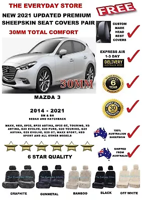 Mazda 3 BN/BM 2014-2023 Premium Sheepskin Seat Covers Pair Airbag Safe 30MM  • $245