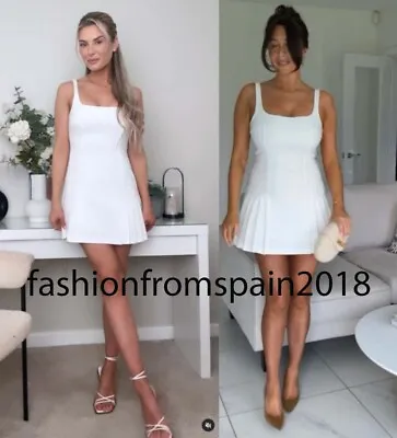 Zara New Woman Strappy Box Pleat Short Dress White Xs-xxl  2602/777 • $52.89