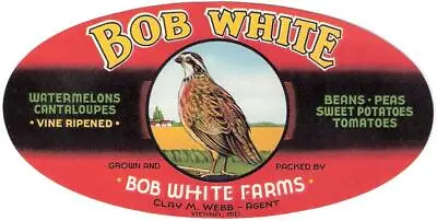 Original Vintage Bob White Farms Crate Label Clay M. Webb Agent Vienna Maryland • $2.89